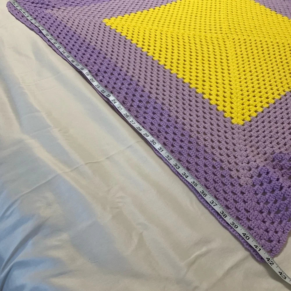 Vintage purple & yellow crocheted blanket throw